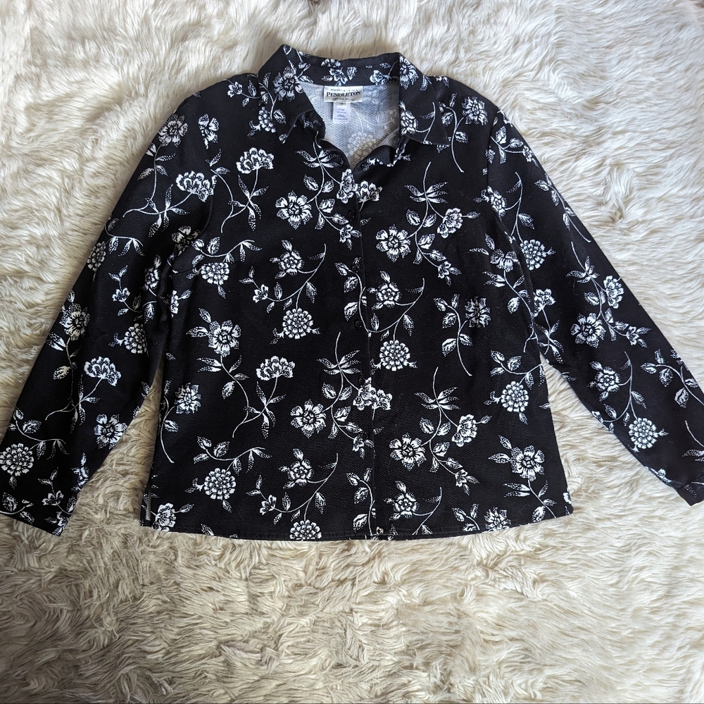 Euc Pendleton Floral Button Down Cotton Shirt Sha… - image 2
